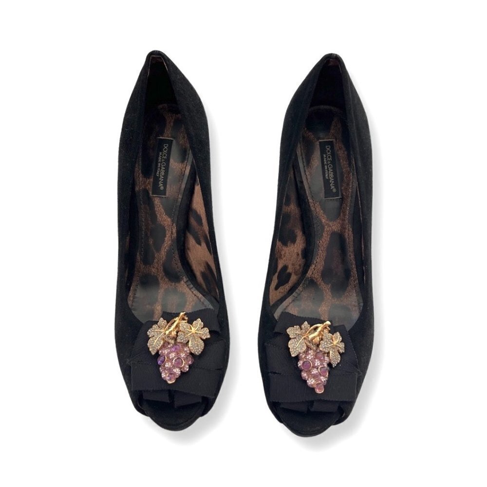 Dolce & Gabbana black suede grape vine crystal detail heels size 37.5 - Picture 1 of 9